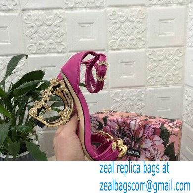 Dolce  &  Gabbana Heel 10.5cm Leather Chain Sandals Fuchsia with Baroque D & G Heel 2021